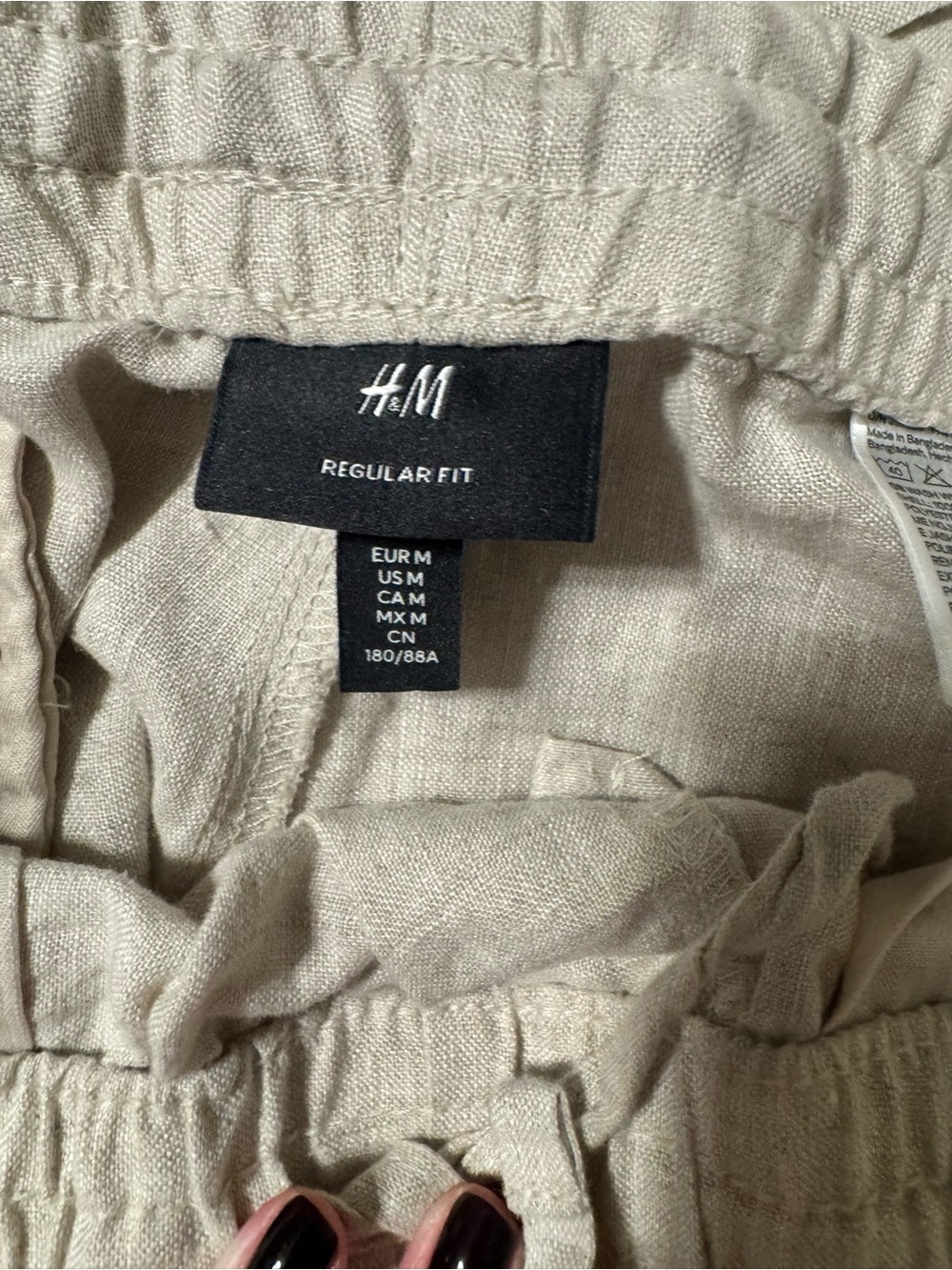 H&M Regular Fit Khaki Linen-Blend Drawstring Pants-M bought in London-NEW